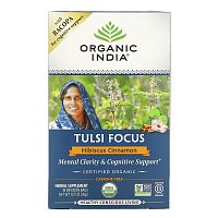 Organic India, Tulsi Focus с бакопой, гибискусом и корицей, без кофеина, 18 пакетиков для настоя, 36 г (1,27 унции)