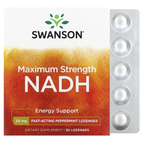 Swanson, Maximum Strength NADH, Peppermint, 20 mg, 30 Lozenges