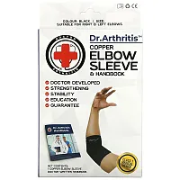 Doctor Arthritis, Copper Elbow Sleeve &amp; Handbook, Small, Black, 1 Sleeve