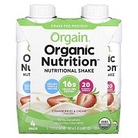 Orgain, Organic Nutrition, питательный коктейль, клубника и сливки, 4 упаковки по 330 мл (11 жидк. Унций)