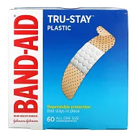 Band Aid, Tru-Stay, лейкопластыри, пластик, 60 шт.