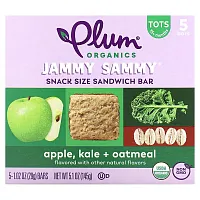 Plum Organics, Jammy Sammy, Snack Size Sandwich Bar, 15 Months and Up, Apple, Kale + Oatmeal, 5 Bars, 1.02 oz (29 g) Each