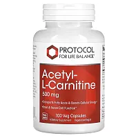 Protocol for Life Balance, Acetyl-L-Carnitine, 500 mg, 100 Veg Capsules