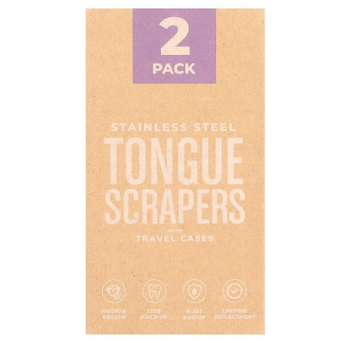 basicConcepts, Stainless Steel Tongue Scrapers with Travel Cases, 2 Count