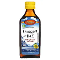 Carlson, Omega 3 Plus D &amp; K, Natural Lemon, 1,430 mg , 6.7 fl oz (200 ml)