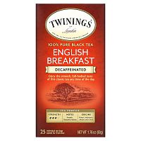 Twinings, 100% Pure Black Tea, English Breakfast, Decaffeinated, 25 Tea Bags, 1.76 oz (50 g)