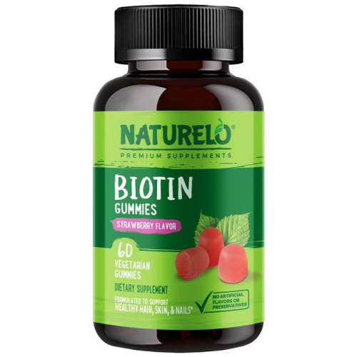 NATURELO, Biotin Gummies, Strawberry Flavor, 60 Vegetarian Gummies