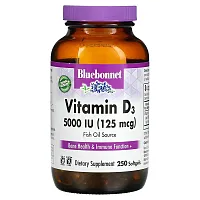 Bluebonnet Nutrition, Vitamin D3, 125 mcg (5000 IU), 250 Softgels