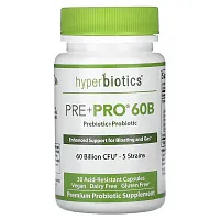 Hyperbiotics, Pre + Pro 60B, 60 Billion CFU, 30 Acid-Resistant Capsules