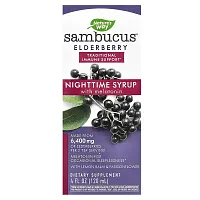 Nature&#x27;s Way, Sambucus, Nighttime Syrup with Melatonin, Elderberry, 4 fl oz (120 ml)