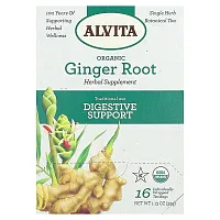 Alvita Teas, Organic Botanical Tea, Ginger Root, Caffeine Free, 16 Individually Wrapped Tea Bags, 1.13 oz (32 g)