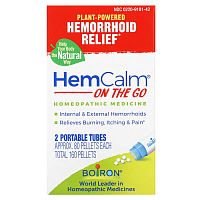 Boiron, HemCalm On The Go, Hemorrhoid Relief, 2 Portable Tubes, Approx. 80 Pellets Each