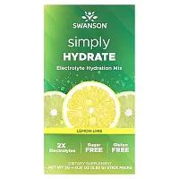 Swanson, Simply Hydrate, Electrolyte Hydration Mix, Lemon-Lime, 30 Stick Packs, 0.21 oz (5.92 g) Each