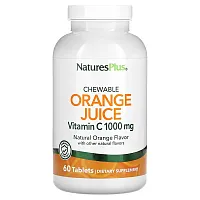 NaturesPlus, Chewable Orange Juice, Vitamin C, Natural Orange, 1,000 mg, 60 Tablets