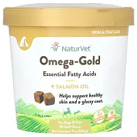 NaturVet, Omega-Gold Essential Fatty Acids + Salmon Oil, For Dogs &amp; Cats, 90 Soft Chews, 9 oz (256 g)