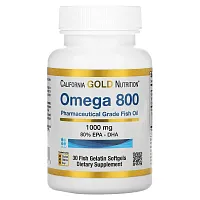 California Gold Nutrition, омега 800, ультраконцентрированный рыбий жир с омега-3, в форме триглицеридов KD-Pur, 1000 мг, 30 капсул из рыбьего желатина