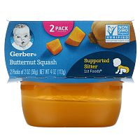 Gerber, пюре из мускатной тыквы, 2 баночки в упаковке, по 56 г (2 унции) каждая