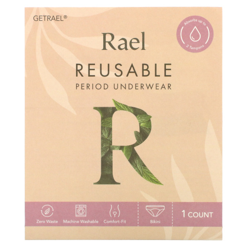 Rael, Reusable Period Underwear, Bikini, Large, Black, 1 Count фото 3