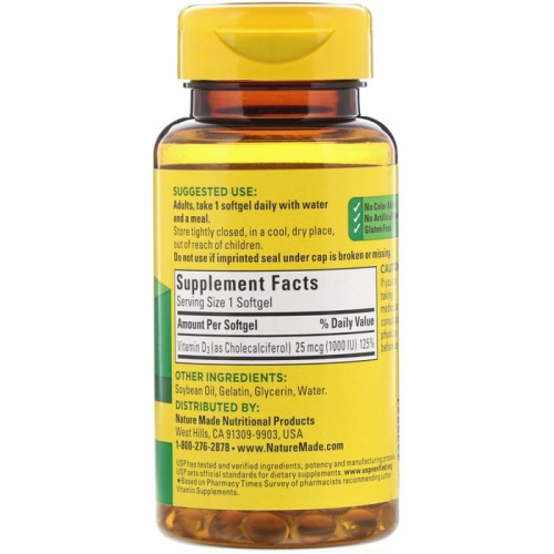 Nature Made, Vitamin D3, 25 mcg, 100 Softgels фото 2