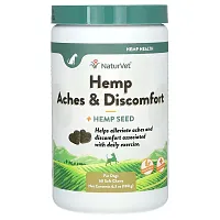 NaturVet, Hemp Aches &amp; Discomfort Plus Hemp Seed, For Dogs, 60 Soft Chews, 6.3 oz (180 g)