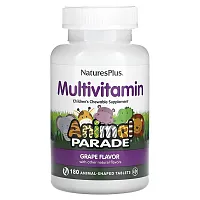 NaturesPlus, Animal Parade, Children&#x27;s Chewable Multivitamin Supplement, Grape, 180 Animal-Shaped Tablets