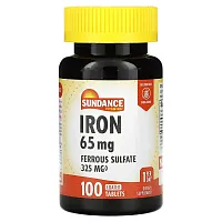 Sundance Vitamins, Iron, 65 mg, 100  Coated Tablets