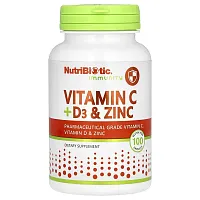 NutriBiotic, Immunity, Vitamin C + D3 &amp; Zinc, 100 Capsules