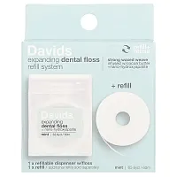 Davids Natural Toothpaste, Expanding Dental Floss Refill System + Refill, Mint, 2 Count