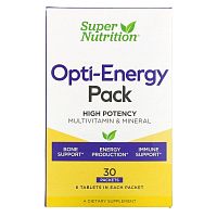 Super Nutrition, Opti-Energy Pack, мультивитаминная / минеральная добавка, 30 пакетиков (6 таблеток в каждом)