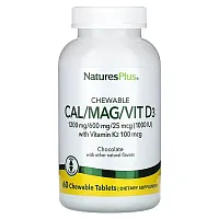 NaturesPlus, Chewable Cal/Mag/Vit D3, Chocolate, 60 Chewable Tablets