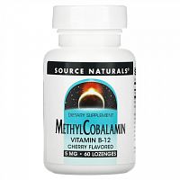 Source Naturals, метилкобаламин, витамин B12, со вкусом вишни, 5 мг, 60 пастилок