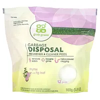 Grab Green, Garbage Disposal Freshener &amp; Cleaner Pods, Thyme with Fig Leaf, 12 Pods, 5.9 oz (168 g)