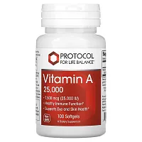 Protocol for Life Balance, Vitamin A, 7,500 mcg (25,000 IU), 100 Softgels