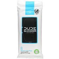 Dude Products, Салфетки для душа, On-The-Go, без отдушек, 8 салфеток для тела