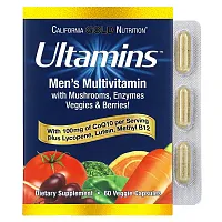 California Gold Nutrition, Ultamins Men&#x27;s Multivitamin with CoQ10, Mushrooms, Enzymes, Veggies &amp; Berries, 60 Veggie Capsules