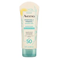 Aveeno, Positively Mineral, солнцезащитное средство для чувствительной кожи, SPF 50, 88 мл (3,0 жидк. унции)