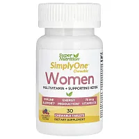 Super Nutrition, SimplyOne, Women, Multivitamin + Supporting Herbs, Wild-Berry, 30 Chewables