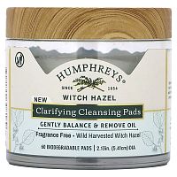 Humphreys, Witch Hazel, Clarifying Cleansing Pads, Fragrance Free, 60 Biodegradable Pads