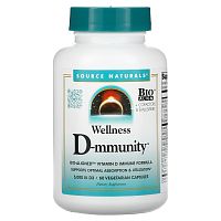 Source Naturals, Wellness D-mmunity, формула для иммунитета с биологически выровненным витамином D, 75 мкг (3000 МЕ), 60 вегетарианских капсул