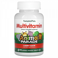 NaturesPlus, Source of Life, Animal Parade Gold, жевательные мультивитамины с микроэлементами для детей, со вкусом вишни, 90 таблеток в форме животных