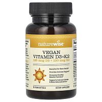 NatureWise, Vegan Vitamin D3 + K2, 60 Vegan Softgels