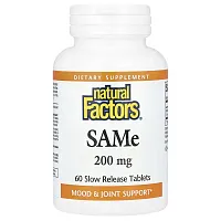 Natural Factors, SAMe , 200 mg, 60 Slow Release Tablets