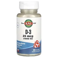 KAL, D-3, Peppermint, 25 mcg (1,000 IU), 200 Chewables