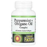 Natural Factors, Peppermint + Oregano Oil Complex, 60 Enteric Coated Softgels