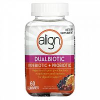 Align Probiotics, Dualbiotic, пребиотик и пробиотик, натуральные фрукты, 60 жевательных таблеток