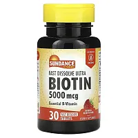 Sundance Vitamins, Fast Dissolve Ultra Biotin, Natural Berry, 5,000 mcg, 30 Fast Dissolve Tablets