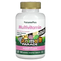 NaturesPlus, Animal Parade Gold, Children&#x27;s Chewable Multivitamin Supplement, Watermelon, 120 Animal-Shaped Tablets