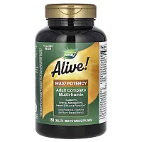 Nature&#x27;s Way, Alive! Max3 Potency, Adult Complete Multivitamin, No Added Iron, 180 Tablets