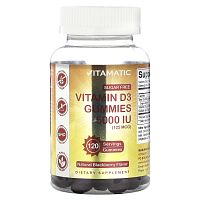 Vitamatic, Жевательные мармеладки с витамином D3 без сахара, натуральная ежевика, 5000 МЕ (125 мкг), 120 жевательных таблеток