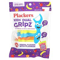 Plackers, Kid's Dual Gripz, детские зубочистки с нитью, с фтором, фруктовый смузи, 75 шт.